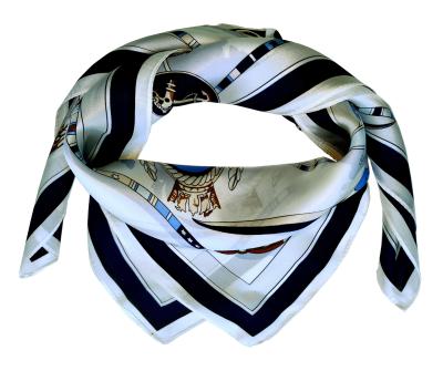 Foulard Shawl Silk Satin Maritime Blue